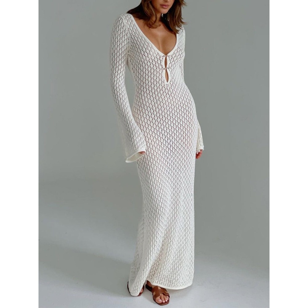 Commense White Crochet Maxi Dress
